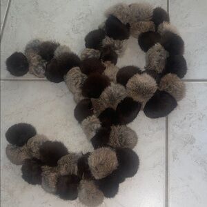 Vintage GENUINE RABBIT FUR POM POM Scarf Wrap Shawl OS  63 inches